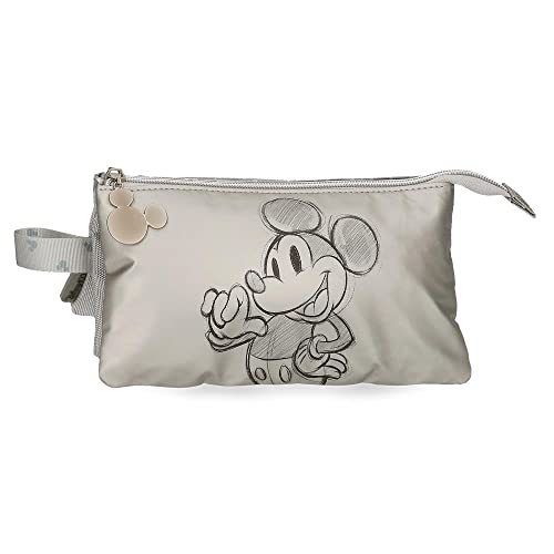 Disney Mickey 100 Estuche Triple Gris 22X12X5 Cms Poliéster