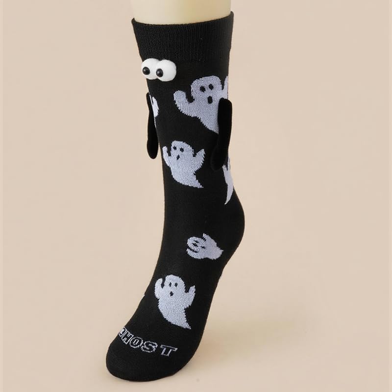 1 Pair Unisex Couples Socks, Black and White Funny Design, Solid Color2