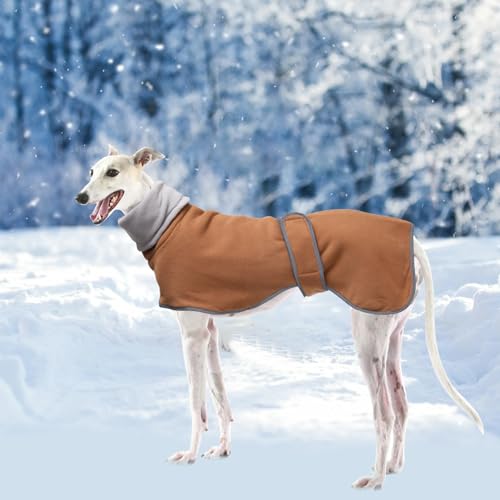 Geyecete Fleece Hundemantel Pullover für Windhunde,Whippet Winterjacken Rollkragen Warmes Verstellbaren Winterpullover für Hunde, Kleidung Speziell für Greyhounds Lurcher und Whippets-Braun-XS