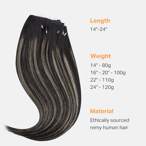 Image of DOORES Invisible Micro Beaded Weft Extensions Human Hair, 20 Inch Balayage Natural Black to Light Blonde 100g Beaded Weft Extensions,Remy Hair For Women Soft Silky Hair