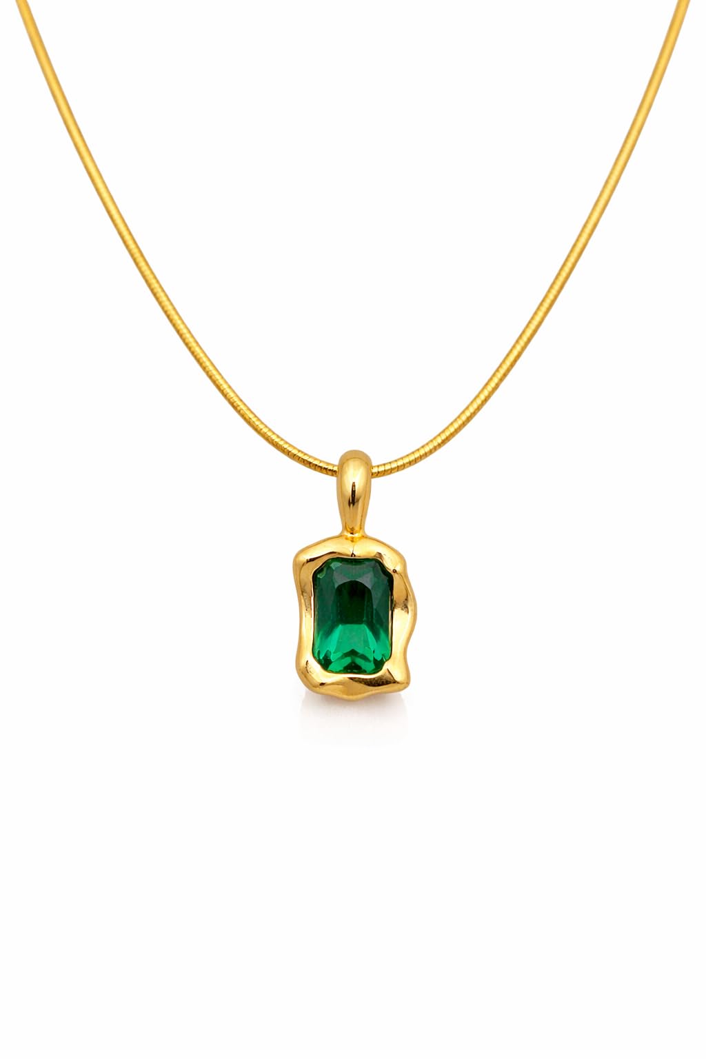 Ankaha 14K Gold Pendant Necklace for Women, Natural Rectangular Green Emerald Gemstone, Dainty Minimalist Jewelry, Elegant Anniversary or Valentines Gift-image-8