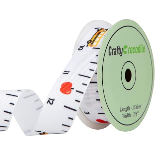 CraftyCrocodile Teacher Crafting Ribbon - Measuring Ribbon for Crafts and Gifts - Ruler School Bus Themed Twill Tape Crafting Supplies