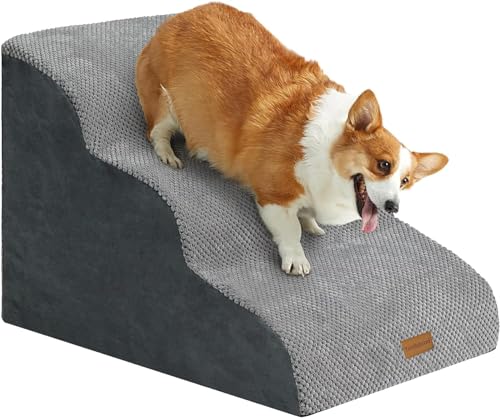 Escalera Ancha para Perros de 3 peldaños para Perros pequeños, Espuma de Alta Densidad, Funda Lavable y Base Antideslizante, 40 x 60 x 40 cm