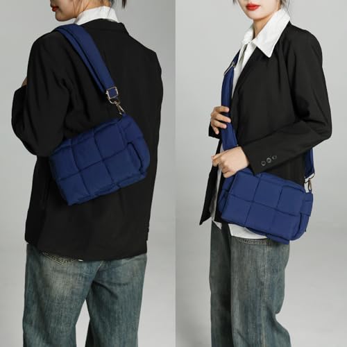 Image of Shoulder Bag Lightweight Puffer Tote Crossbody Bag Handwoven for Women | waterproof nylon, durable, soft padded texture, versatile for travel, work, weekend, everyday, adjustable strap