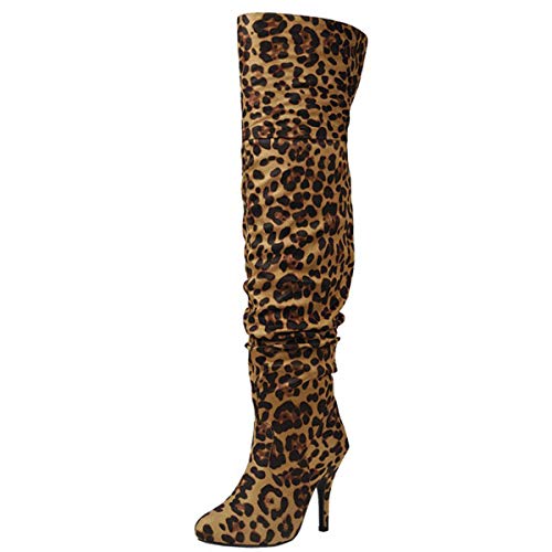 Forever Link Focus-36 Women's Fashion Stylish Pull On Over Knee High Sexy Boots,Leopard Suede,6