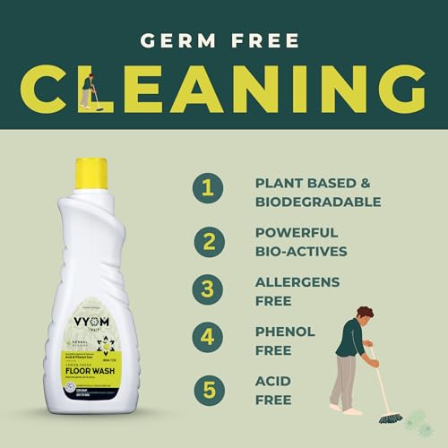 Image of Vyom India Floor Cleaning Liquid - 500ml pack of 2 | Safe for Infants, Kid & Pet | Plant-Based, Eco-Friendly Natural Disinfectant - Lemongrass & Cedarwood, Phenyl & Acid Free | Ideal For Marbels, Tile
