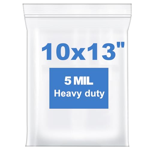 Somoga 20 PCS 10 x 13 Thick 5 Mil Large Clear Zip Poly Bags Plastic Reclosable Zip Seal Lock Bags Heavy-Duty Clothing T-Shirts Toys Zipper Bag
