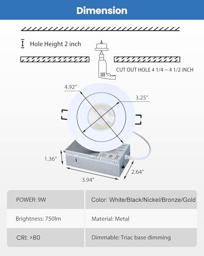Image of POPANU 4 inch LED Gimbal Recessed Light, 9W 750lm Eyeball Sloped Ceiling Task Lighting, Soffit Wafer Indoor Directional Lighting, 90 Tilt and 360 Rotation Recessed Lighting 4 inch White 12Pack