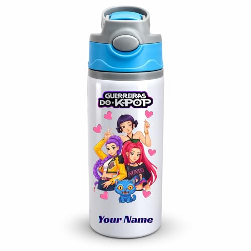 Image of KPOP Theme Personalized Name Printed Water Bottle for Kids 600ml | Aluminium Sipper Bottle | Custom Name Bottle for School | Birthday Return Gift for Boys N Girls | Rakhi Gift
