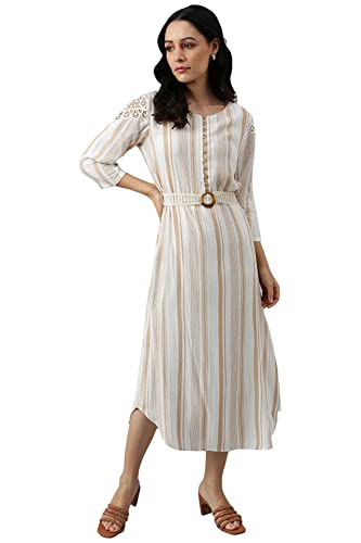 Robe longueur mollet en maille écru premium et détails en crochet