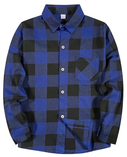Image of SELINK Girls Long Sleeve Flannel Buffalo Plaid Button Down Shirt | Soft Flannel Fabric,Classic Buffalo Plaid Button Down Collared Blouse For Girls Casual Daily Outfits