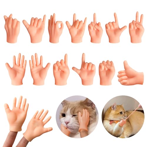 Kaemi 15 Pcs Mini Tiny Hands for Cats Funny Stretchable Little Hands Cute Soft Finger Hands for Finger Puppets Prank Show Cat Lover Gifts Party Favors