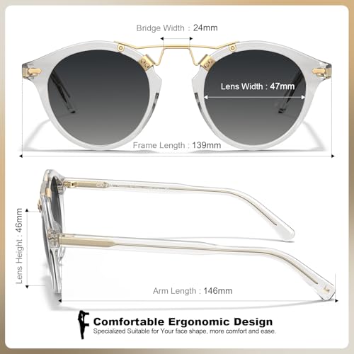 Image of CARFIA Double Bridge Small Acetate Sunglasses for Women Polarized, Retro Metal Brow Ladies Sunnies Fashion Round Eyewears