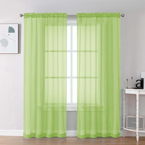 Image of Chyhomenyc Lime Sheer Curtains 72 Inch Length 2 Panels, Light Filtering Soft Airy Rod Pocket Voile Window Curtain Drapes for French Door Bedroom Living Room, Each 42Wx72L