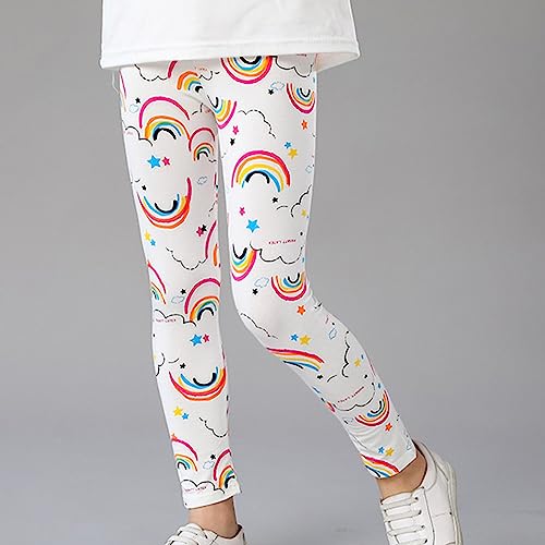 Kids Toddler Girls Cartoon Rainbow Cloud Pattern Leggings Mid Rise Stretch Bottom Children's Fashion Medium Size Clothes4