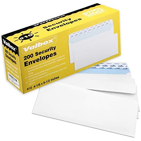 ValBox #10 Security Envelopes Self Seal, No. 10 Windowless Security Tint Pattern, Secure Mailing Envelopes, 4-1/8x9-1/2 Inches, 24 LB White Business Envelopes, 200 Count Cover