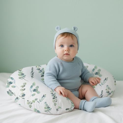 Image of Little Grape Land Muslin Nursing Pillow Covers 2 Pack, 100% Cotton Removable Breastfeeding Pillow Covers, Feeding Pillow Slipcovers for Baby Boys & Girls, (Leaves & Green)