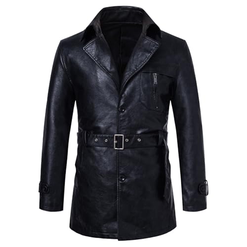 Trench-coat mi-long en similicuir DGKaxiyaHM veste classique noire PU pour homme