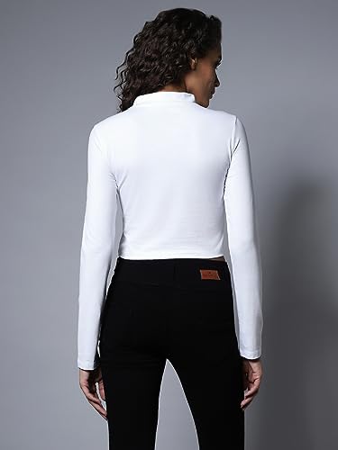 Image of High Star Women's Choker Neck Fitted Full Sleeves Crop Top