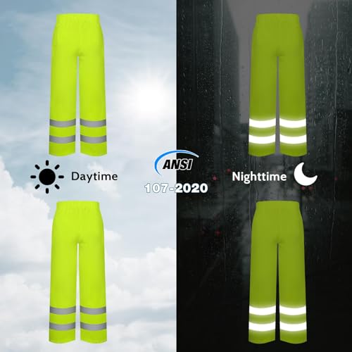 Image of TCCFCCT Hi Vis Rain Pants Rain Suits for Men Waterproof, High Vis Rain Pants with Hood, High Visibility Rain Gear for Safety Work, Class 3 Reflective raincoat for Outdoors, L-XL Yellow P