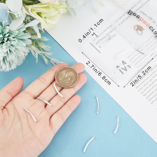 Beebeecraft 1 Box 10Pcs Tube Beads 925 Sterling Silver Curved Column Noodle Loose Spacer Beads 20x2mm for DIY Bracelet Necklace Jewellery Making Hole: 1.2mm - Image 3