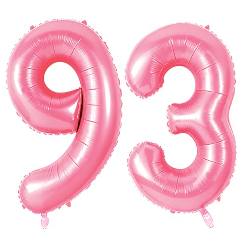 Number 93 Balloons for 93rd Birthday Party Decorations, 0-100 Large No.93 Balloons for Women Men and Grandpa Grandma, 40 Inch Jewelry Pink Foil Helium Balloon for 93 Year Old Anniversary Decorations