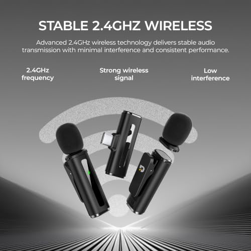 Image of Digitek DWM-014 Mic Wireless with Type-C Dual Channel, Mic for YouTube Wireless Recording, 2.4GHz Wireless Microphone with Noise Reduction, 40m Range, 7H Battery, LED Light Indicator