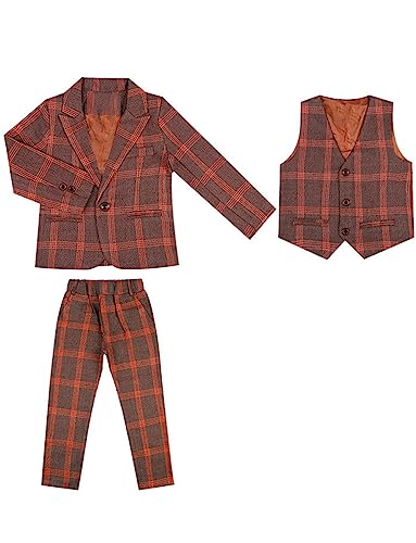 Costume trois pièces à carreaux pour garçon avec veste gilet et pantalon de cérémonie