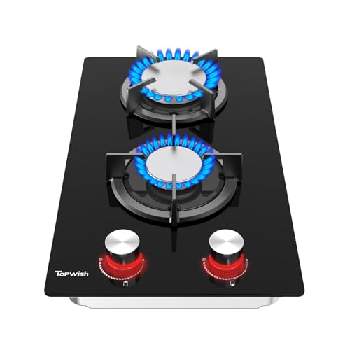 TOPWISH piano cottura 2 fuochi gas, fornello a gas 2 fuochi, piano cottura da Incasso 30cm con...