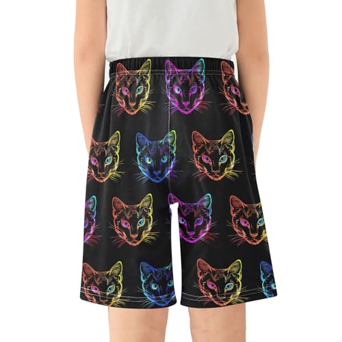 Colored Neon Cat Pajama Shorts Summer Lounge Pajama Bottoms Elastic Waist Pjs Pants for 6-14 Years2