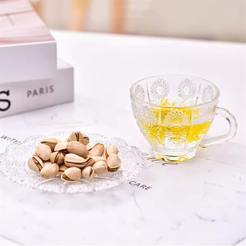 Taza de cristal vintage para desayunos elegantes con platillo y relieve girasol 8