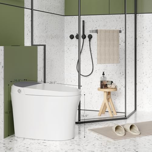 Inodoro inteligente con bidé sin tanque, asiento térmico, sensor de pie, doble descarga automática, apertura y cierre manual, luz, control remoto, inodoro moderno alargado para baño miniatura 3