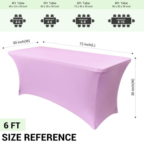 Image of Obstal 6ft Stretch Spandex Table Cover for Standard Folding Tables - Universal Rectangular Fitted Tablecloth Protector for Wedding, Banquet and Party, 72L x 30W x 30H Inches, Light Purple, 2pc