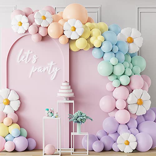 GIHOO 159Pcs Daisy Balloon Garland Arch Kit White Groovy Daisy Flower Macaron Pastel Balloons Garland for Baby Shower Daisy Theme Wedding Birthday Two Groovy Party Decoration