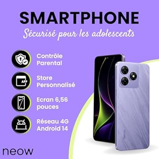 Neow Safe Smartphone Android 14 4G | Écran 6.56" HD+ | Smartphone pour Ado | Applis Scolaires & Ludiques Préinstallées | Coque Silicone Offerte (Violet)