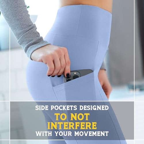 Walifrey Leggings with Pockets for Women, High Waisted Buttery Soft Womens Leggings for Gym Yoga Workout (Light Blue LXL) — view 5