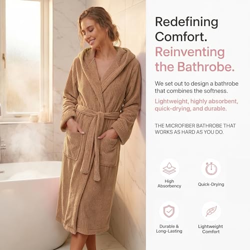 Image of PJGGZ Hooded Bathrobes for Women, Soft Long Towel Robes for Women - Quick Dry yet Warm