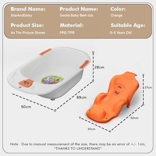 Image of StarAndDaisy Baby Bath tub for 0 to 5 Years with Temperature Sensor /Bath tub for Kids 0-3 Years for Kids with Anti-Slip Legs /Bath tub for Baby with Baby Bather Without Wheel(White-Orange)
