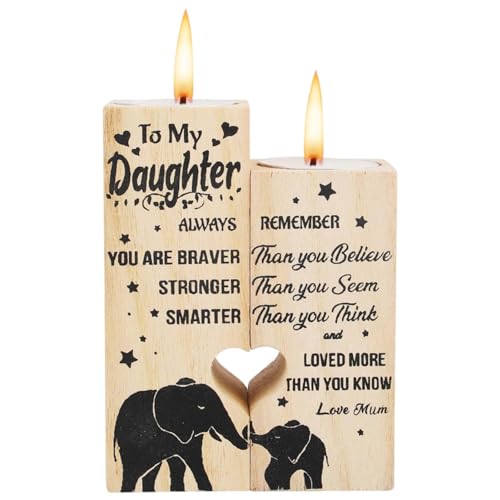 Wooden Heart Shaped Candle Holders Gifts for Mum Daughter, Personalized Candle Gifts, Warm Engraved Craft Candlestick