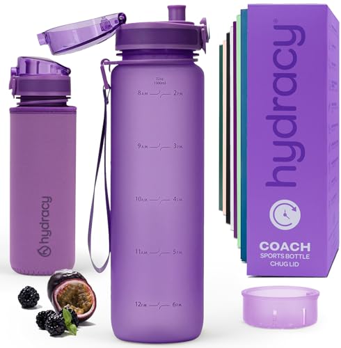 Image of Hydracy Water Bottle with Time Marker - Large 1 Liter 32 Oz BPA Free Water Bottle -Leak Proof & No Sweat Gym Bottle with Fruit Infuser Strainer -Ideal Gift for Fitness or Sports & Outdoors -Berry Blue