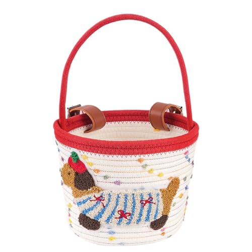 Cesta para Bicicleta Infantil - Almacenamiento de Asiento de Cuerda de Algodón con Diseño de Perro | Cesta de Bicicleta | para niña, niño, Ciclismo, Compra, Playa, y montaña