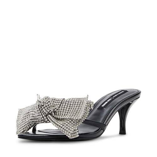 Image of Steve Madden Women's Jessica Rich Aurora Heeled Sandal, Black/Silver, 4.5 UK