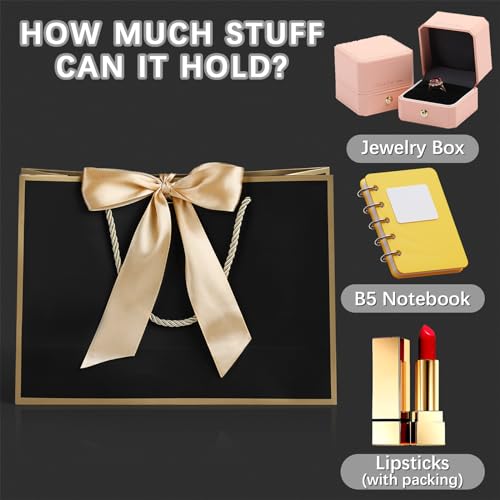 Image of JMANNI Gift Bags with Handles, 11 inch Small Gift Bag for Presents, 2 Pcs Bags with 4 Tissue Paper and 2 Cards for Baby Shower Wedding Bridal Shower Mother's Day Birthday Party (Golden-Black)