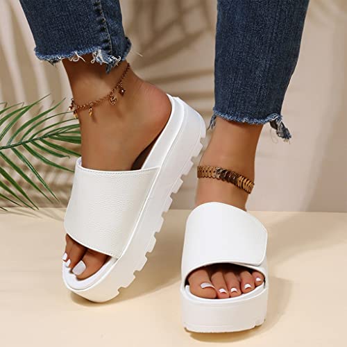MTFBQ Platform Sandals for Women Casual Summer Ladies Slide On Sandals Comfort Flat Slippers Open Toe Fashion Indoor Outdoor Beach Shoes Flip Flop Slippers Faux Leather Rubber Cool Wedge Sole4