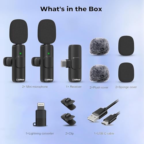 Image of EMBOX Mic Wireless with Type-C & Lightning, Wireless Dual Mic for YouTube Recording, 2.4GHz Wireless Microphone with Noise Cancellation, 20m Range, 6H Battery, Magnetic Clip (K9-B)