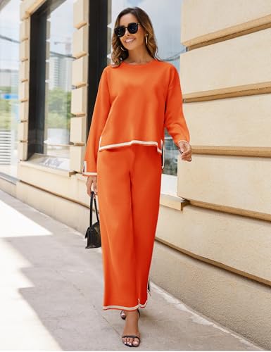 Image of Tanming Women's 2 Piece Outfits Long Sleeve Knit Sweater Top Wide Leg Pants Lounge Sets Tracksuits