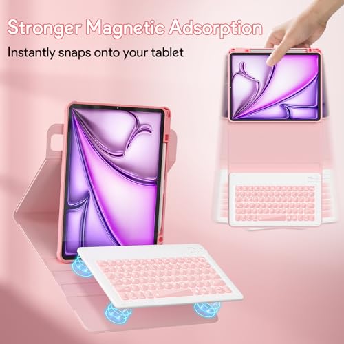 Image of YBING for iPad Air 13 Inch & Pro 12.9 Keyboard Case with Mouse, 7 Colors Backlit Keyboard & 360 Rotating Cover with Pencil Holder for iPad Pro 12.9 (6th, 5th, 4th gen), Air 13 M4 /M3 /M2 (Pink)