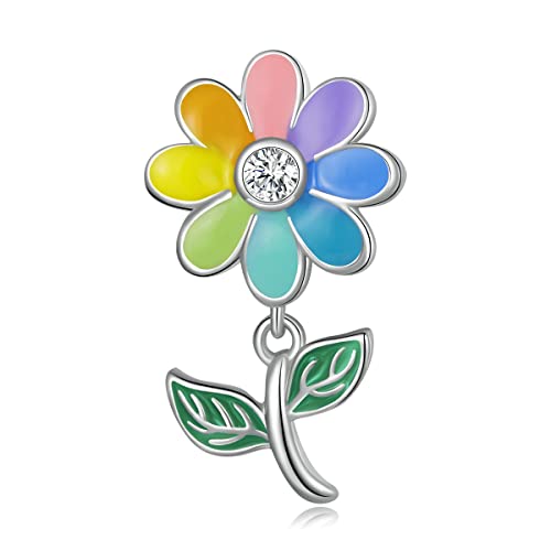 Colgante de plata de ley 925 con girasoles de colores para lucir en tu brazalete diario