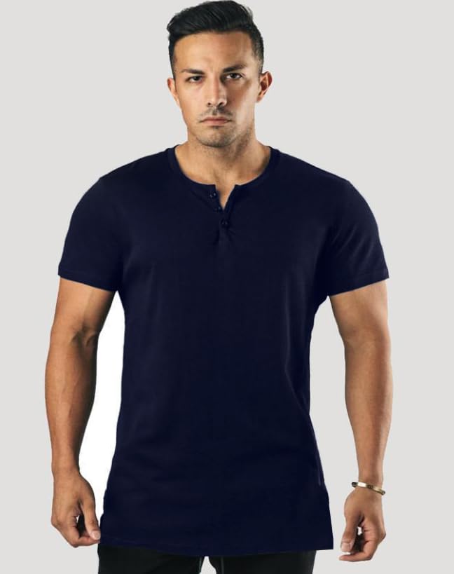 Image of Regular Fit Solid Men's Henley Neck Half Sleeve Cotton T-Shirts