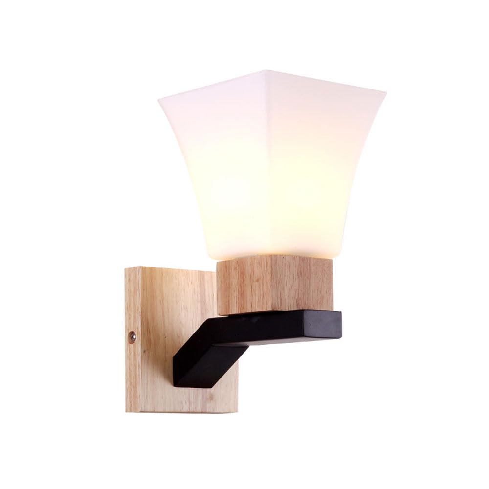 SXSCARKX 9.4in Scandinavian Nordic Wood Wall Light Glass Lampshade Corridor Balcony Bedside E27 Side Sconce Interior For Home Decor Cylindrical Lights